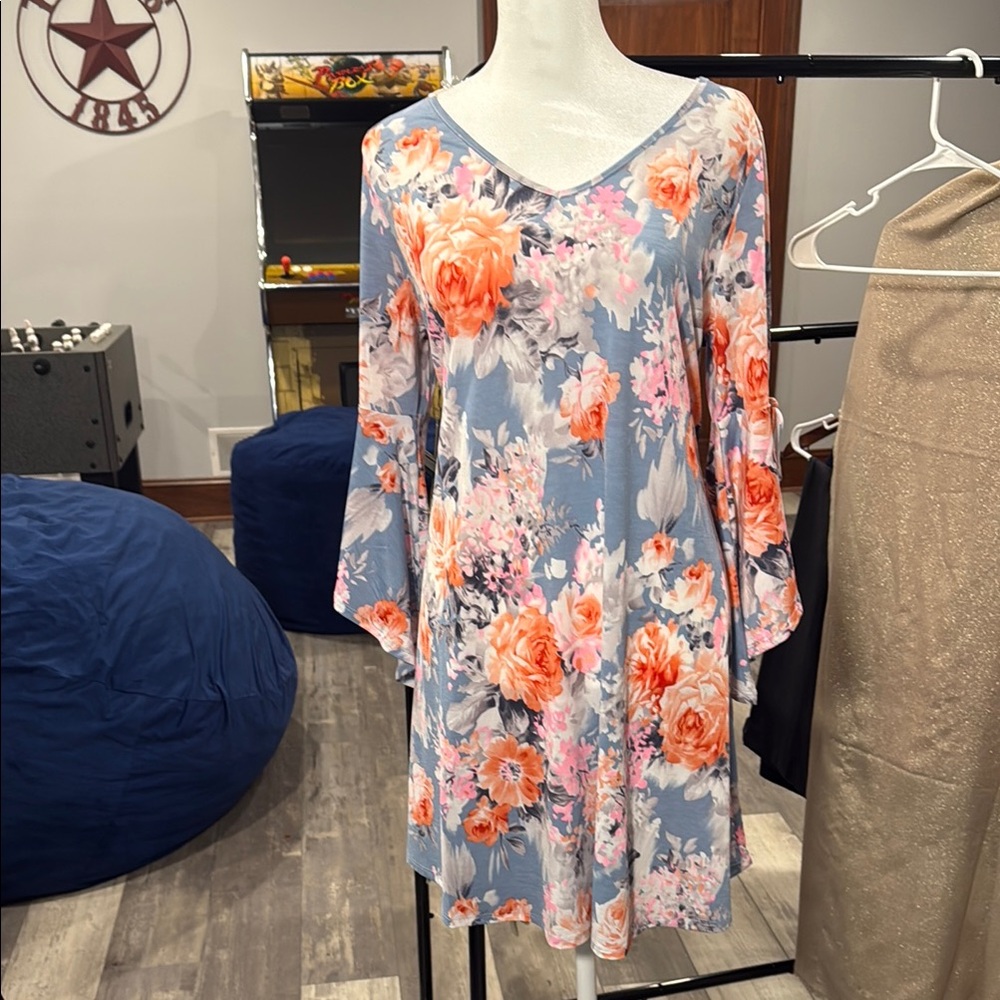 Sew In Love Orange and Blue Bell Sleeve Sundress
